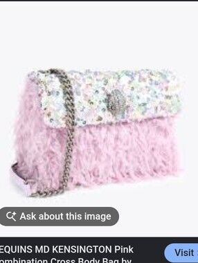KURT GEIGER Pink Sequin & Faux-Fur Shoulder Bag with Gold Chain